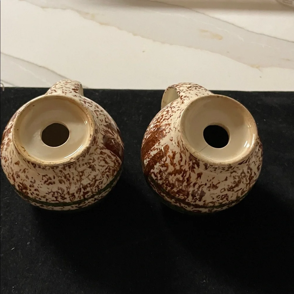 Speckled Ceramic Salt and Pepper Shakers with Green Band